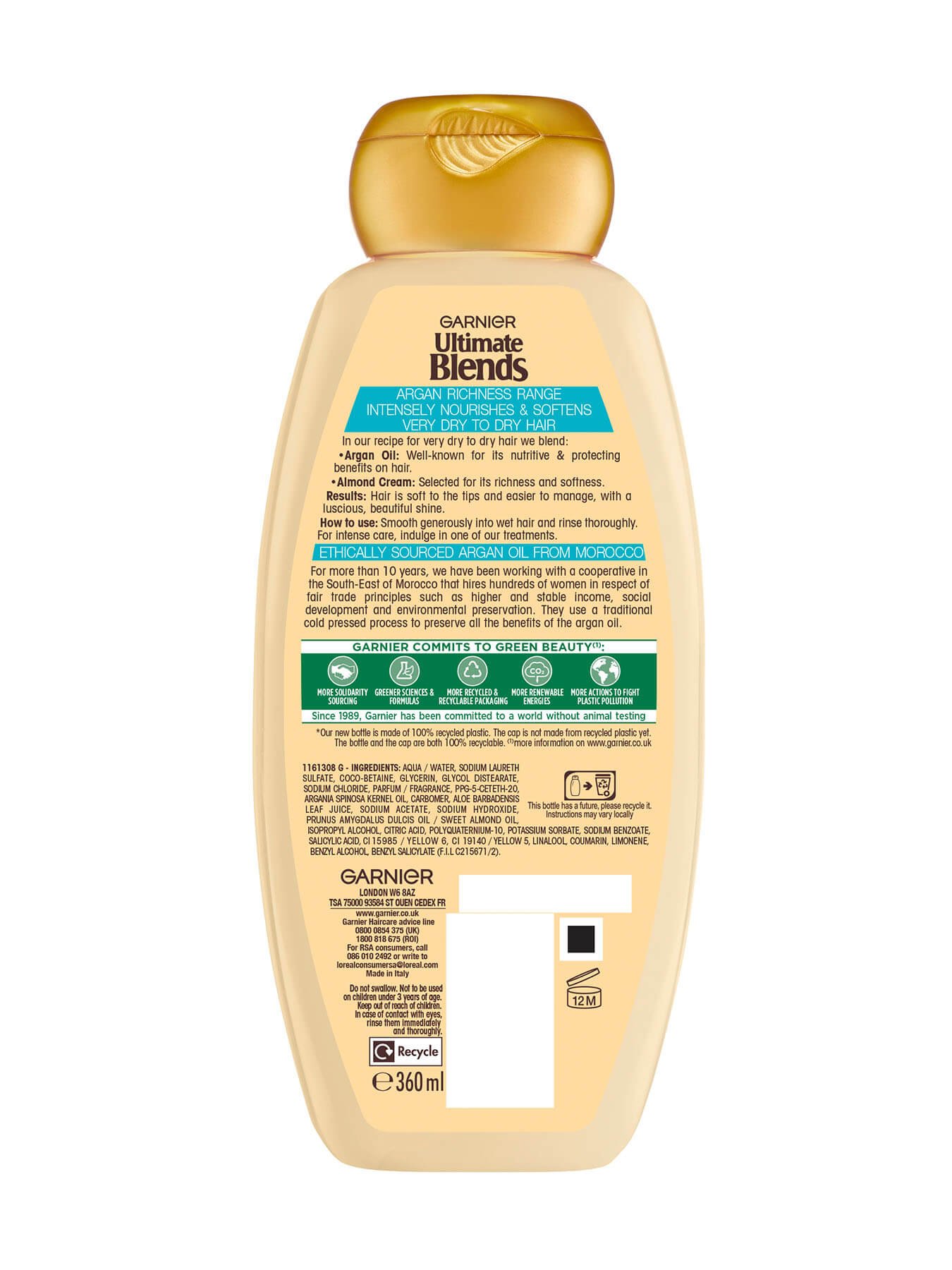 Ultimate Blends Argan Richness Shampoo Back of pack